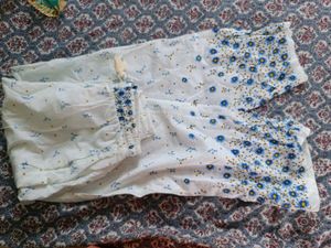 Blue Jaipuri print kurta with white pant