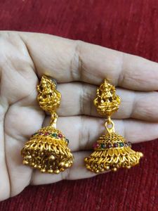 Gold-Plated Lakshmi Jhumka Earrings