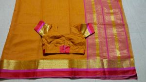 Orange Saree with Pink &amp; Gold Border