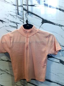 Peach Quarter Zip Short Sleeve Top