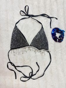 Sparkling Rhinestone Halter Bikini Top