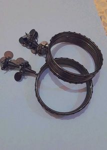 Oxidized Silver Bangles with Danglers