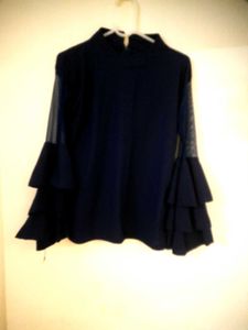 Navy Blue Ruffled Sleeve Top