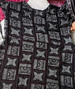 Black Kurta with White Pattern
