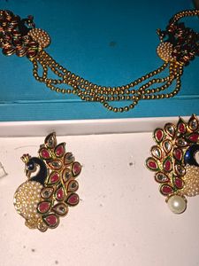 Brass Peacock 🦚 Earrings With Necklace