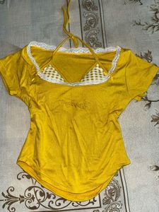 Cute Yellow Lace Trim Top