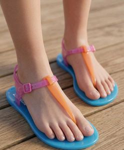 Blue Jelly Flip Flops with Pink & Orange  Straps