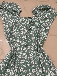 Green Floral Puff Sleeve Dress
