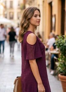 Chic Cold Shoulder Wine Dress