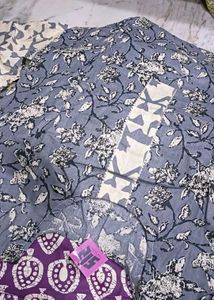Stylish Grey Floral Print Kurta