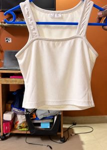 little box Cream Ribbed Square Neck Tank Top