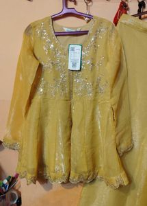 Yellow Kurta Set with Palazzo and Dupatta