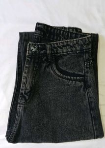 Acid Wash Charcoal Grey Ripped Straight-Fit Jeans