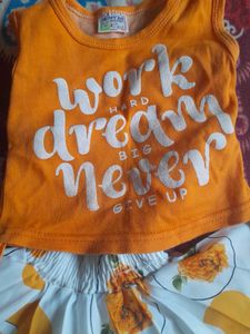 Cute Orange Graphic Tank Top & Skirt Set