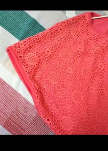 Coral Crochet Top with Rhinestone Anchor