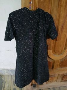 Black Polka Dot Front-Tie Mini Dress / Tunic Top