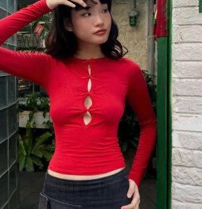 Red Long Sleeve Cutout Top & white tank to
