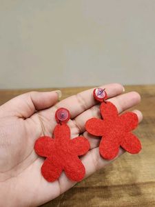 Red Beaded Flower Dangle Earrings