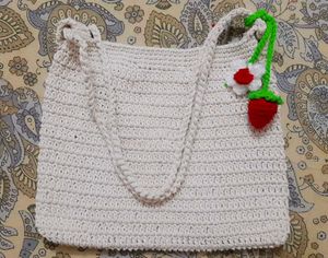 Crochet Tote Bag with Strawberry Charm