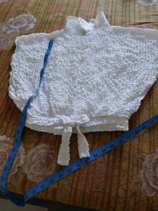 White Textured Cropped Top with Tie