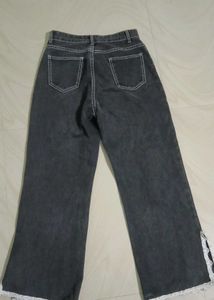 Stylish Lace Trimmed Denim Jeans