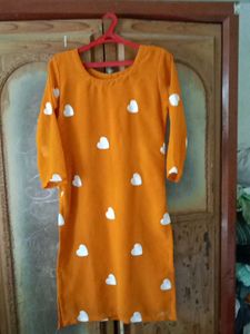 Orange Kurta with White Hearts
