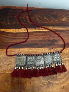 Boho Tassel Maroon  Necklace