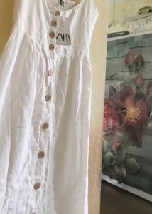 Zara White Button-Up Midi Dress