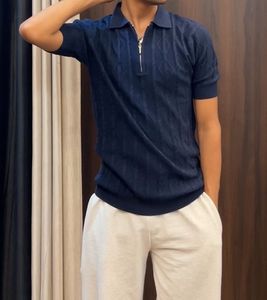 Men's Navy Blue Zip Polo T-Shirt