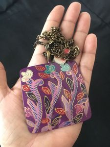 Floral Purple Handpainted Pendant Necklace