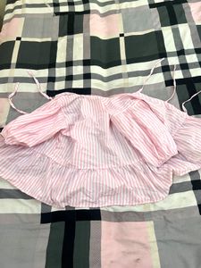 Pink Striped Puff Sleeve Peplum Top✨💃