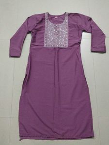 Purple Kurta with Embellished Neckline