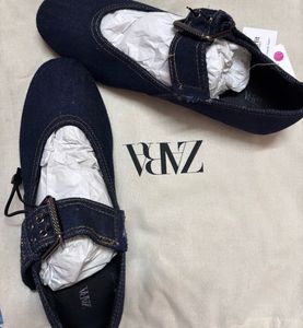 Zara Denim Mary Jane Flats