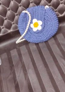 Crocheted Round Bag with Pearl Strap