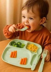 Kids Partitioned Plastic Plates with Spoon n Fork