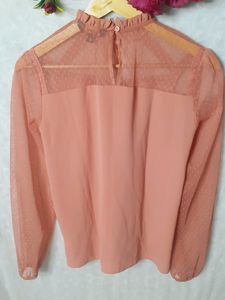 Zink Peach Frill Sleeve Top