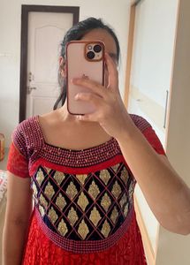 Elegant Red Embroidered Anarkali Kurta