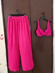 Vibrant Pink Palazzo Pants &amp; Crop Top Set
