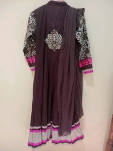 Embroidery Coffee BrownGown With Dupatta