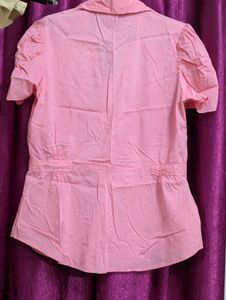 Cute Pink Fitted Korean Shirt