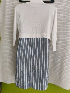 Striped Dress with White Cardigan