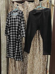 Plaid Top & Black Pants Set