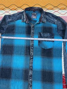 Men's Blue Plaid Denim Shirt