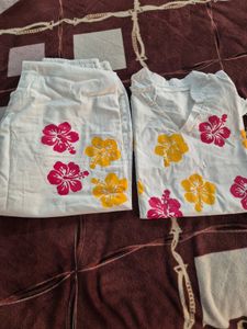 White Hibiscus Print Co-ord Set