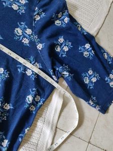 Blue Floral Print Relaxed Fit Top(5XL)