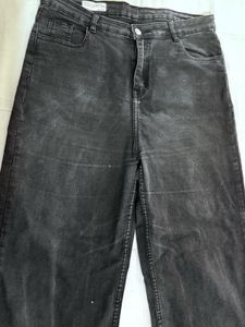 Wide Leg Washed Black Jeans