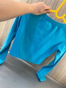Aqua Blue Long Sleeve Crop Top