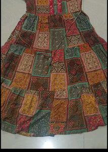 Tiered Patchwork Maxi Kurta with erring Maan tika