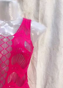 Vibrant Pink Crochet Bikini Cover-Up Dress