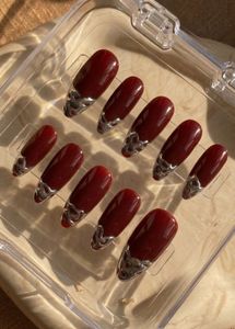 Deep Red Chrome Press On Nails